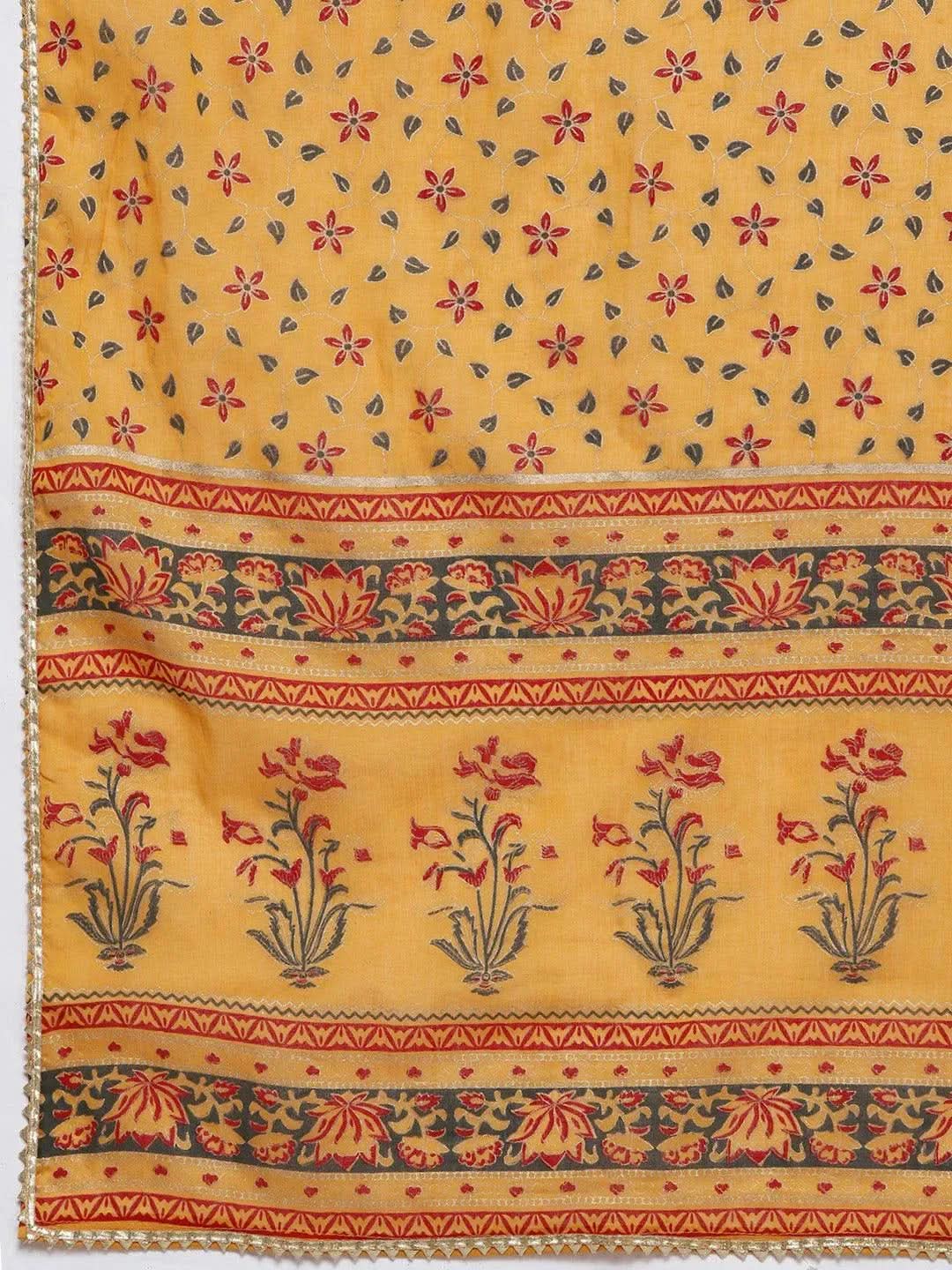 Yellow Printed Cotton Straight Suit Set - Libas 
