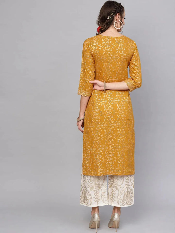 Yellow Printed Cotton Kurta Set - Libas