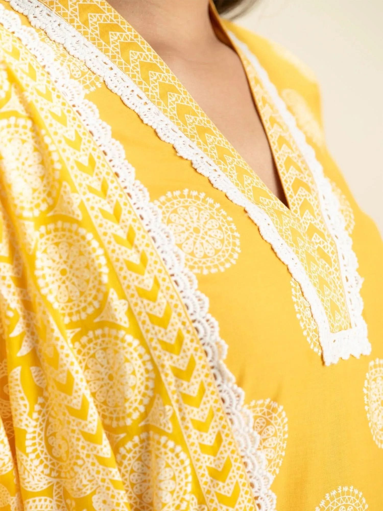 

Buy Yellow Cotton Printed Straight Kurta With Cotton Sharara And Dupatta Online
