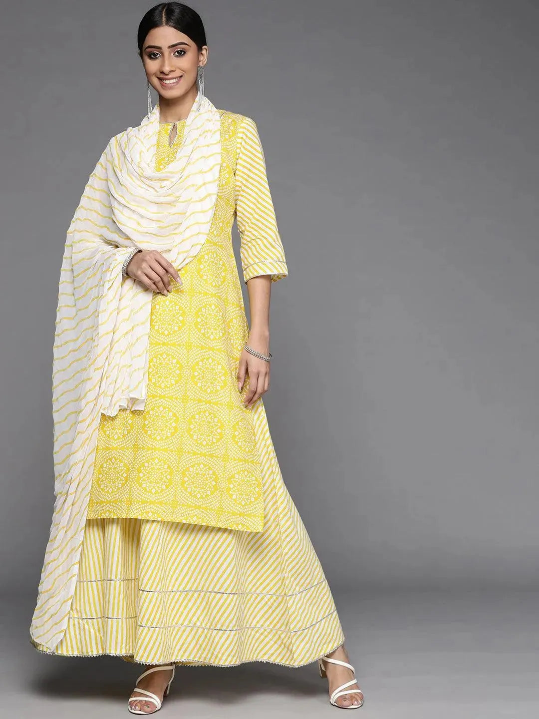 Yellow Printed Cotton Suit Set - Libas