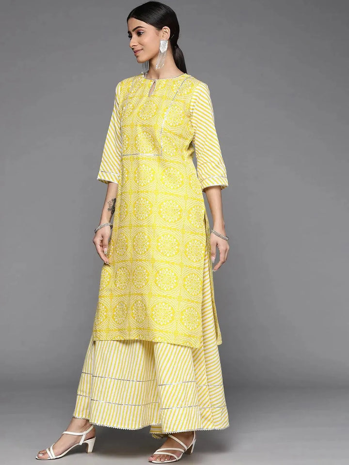 Yellow Printed Cotton Suit Set - Libas