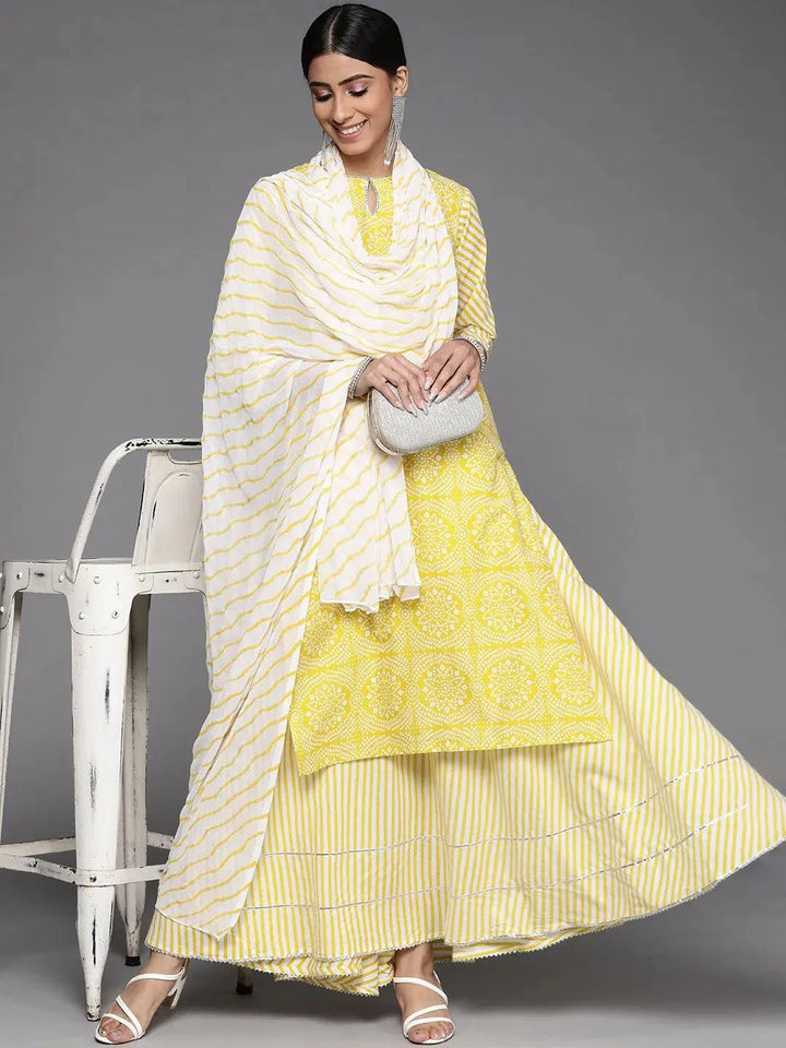 Yellow Printed Cotton Suit Set - Libas
