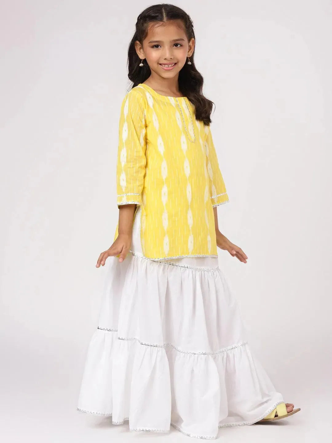 Yellow Printed Cotton Straight Suit Set - Libas 