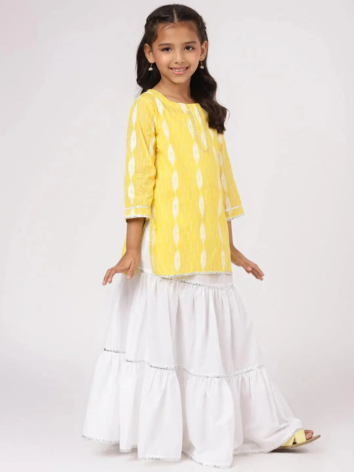 Yellow Printed Cotton Straight Suit Set - Libas