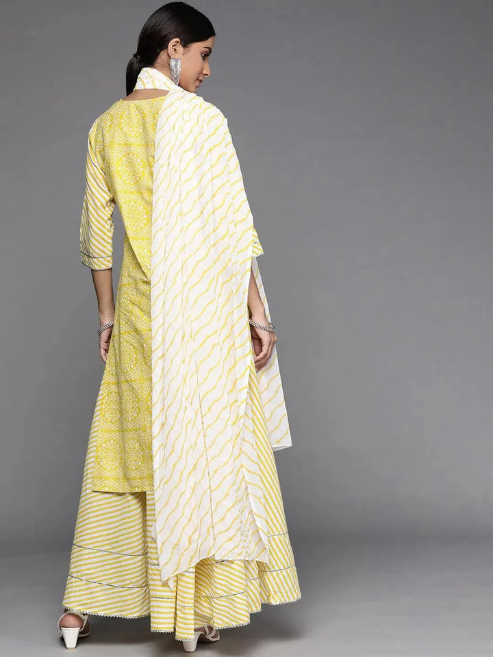 Yellow Printed Cotton Suit Set - Libas