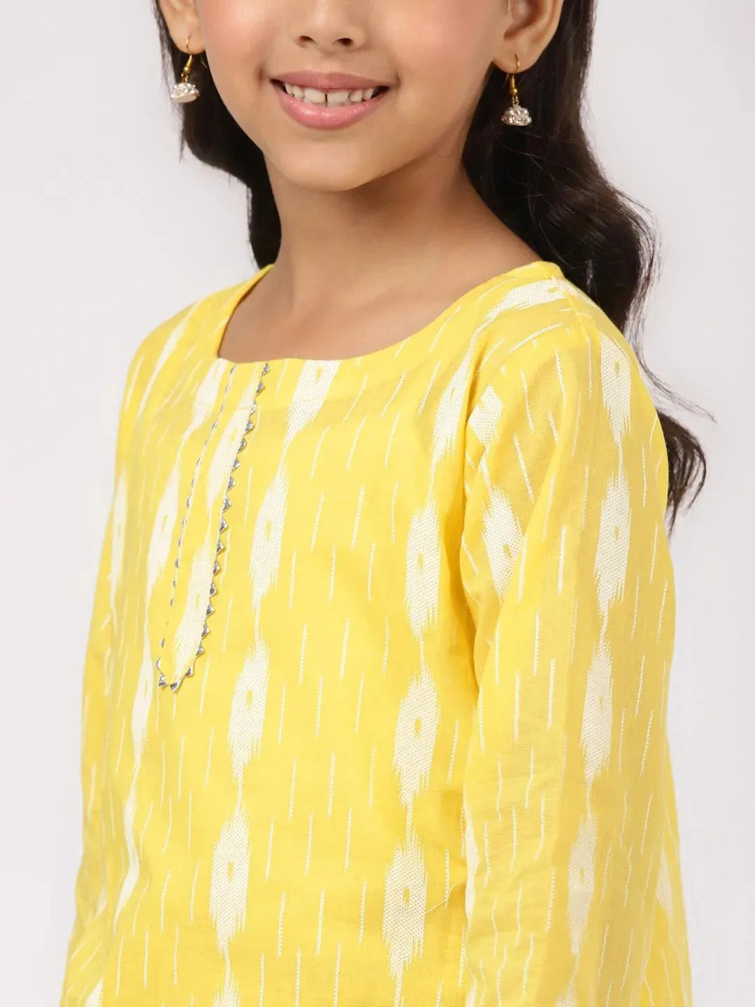 Yellow Printed Cotton Straight Suit Set - Libas 