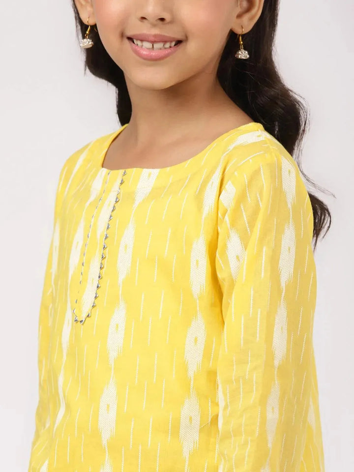 Yellow Printed Cotton Straight Suit Set - Libas