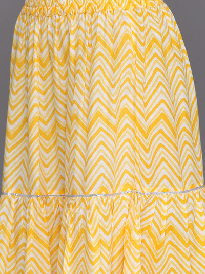 Yellow Printed Cotton Straight Suit Set With Skirt - Libas