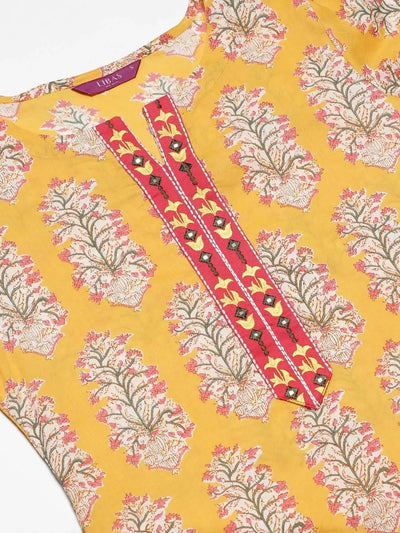 Yellow Printed Cotton Straight Suit Set - Libas