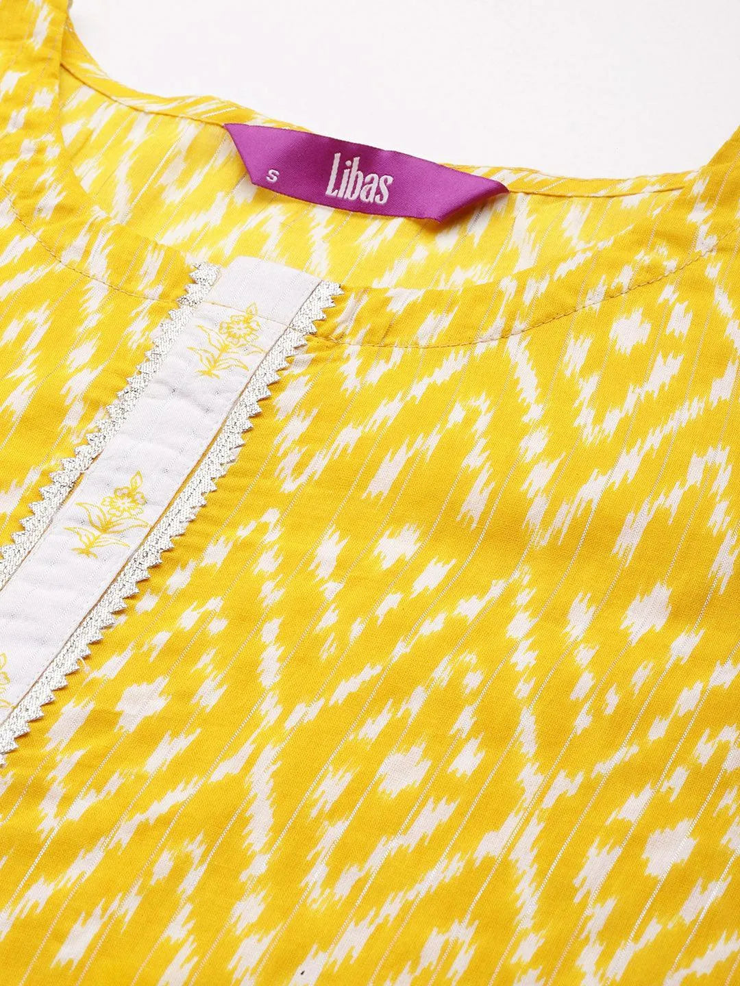 Yellow Printed Cotton Straight Kurta With Trousers & Dupatta - Libas 