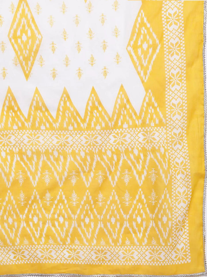 Yellow Printed Cotton Straight Kurta With Trousers & Dupatta - Libas