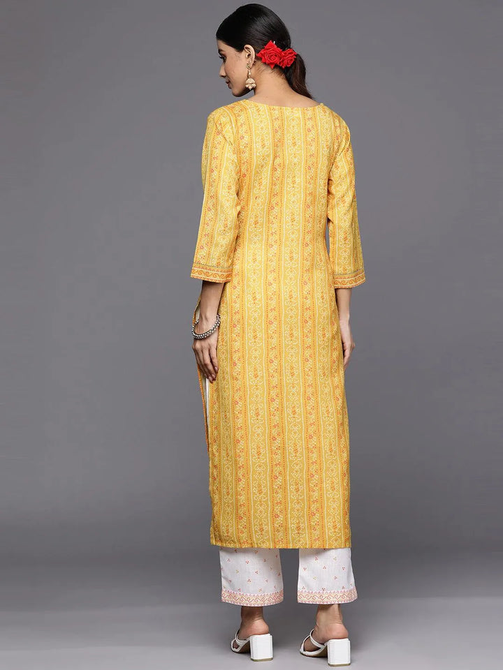 Yellow Printed Cotton Straight Kurta Set With Trousers - Libas