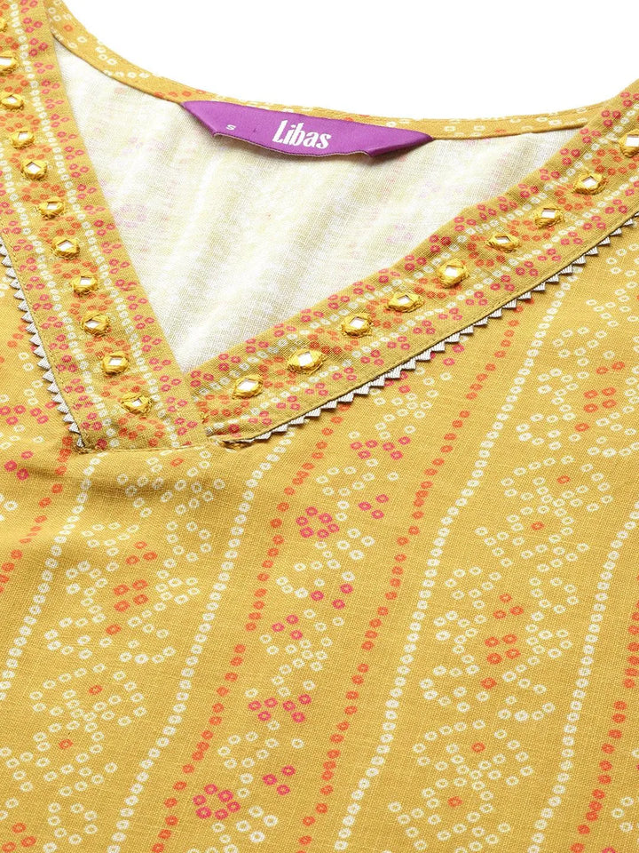 Yellow Printed Cotton Straight Kurta Set With Trousers - Libas