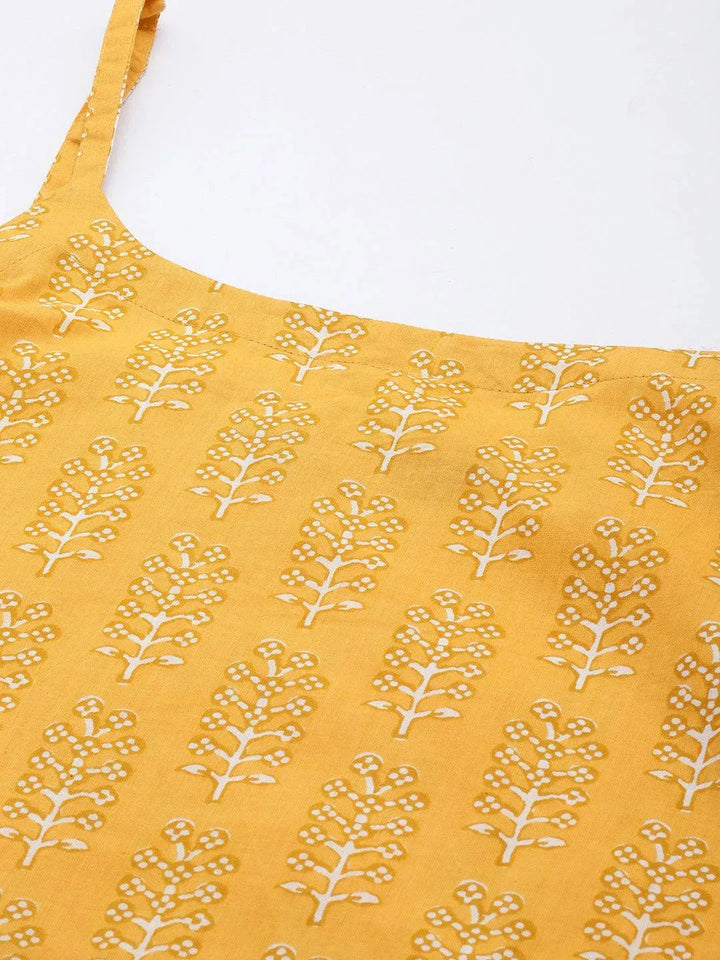 Yellow Printed Cotton Straight Suit Set With Sharara - Libas