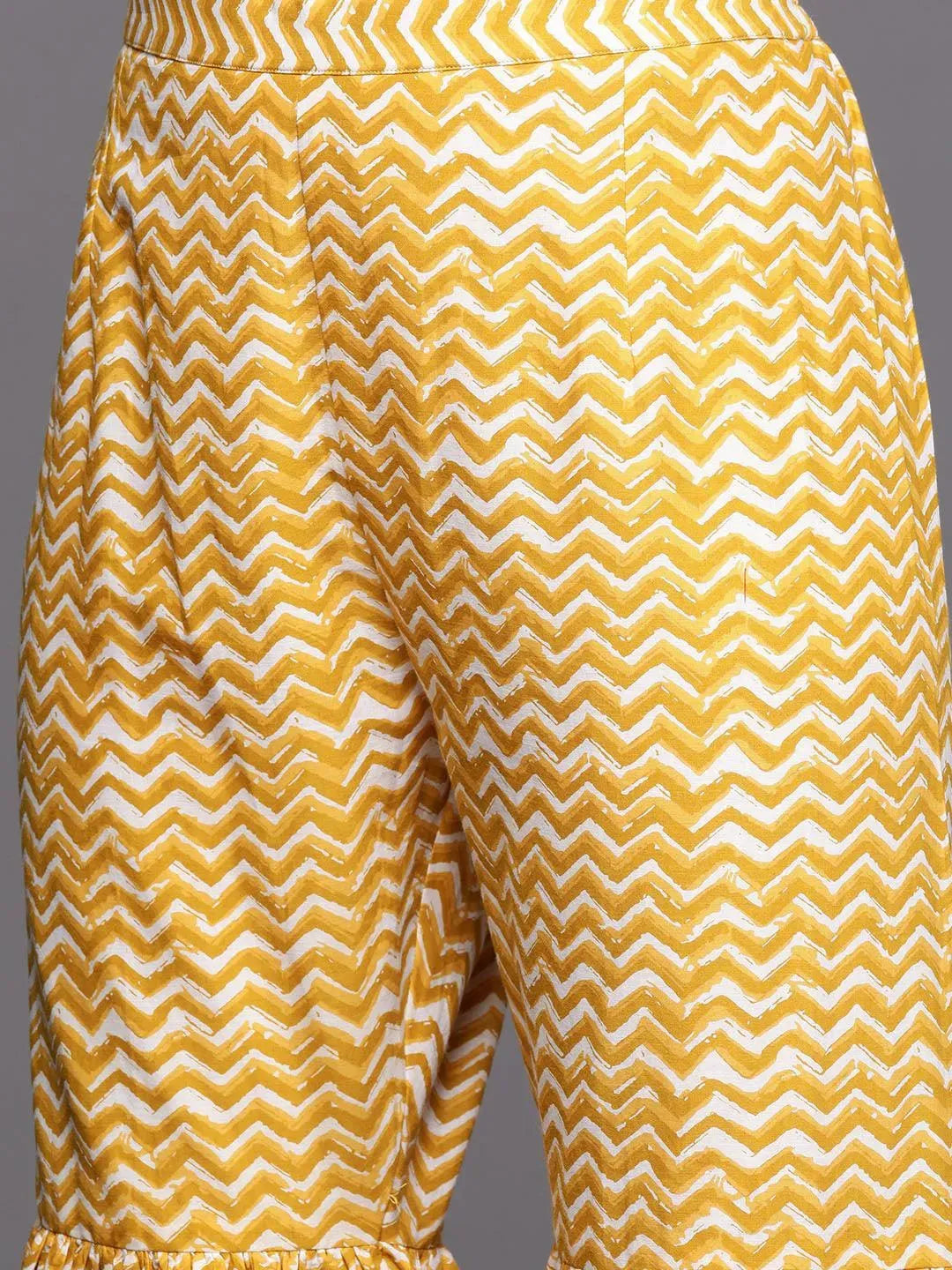 Yellow Printed Cotton Straight Suit Set With Sharara - Libas 