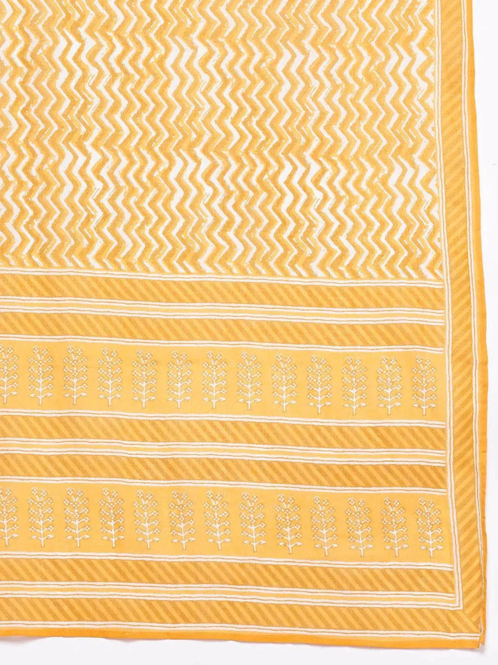 Yellow Printed Cotton Straight Suit Set With Sharara - Libas