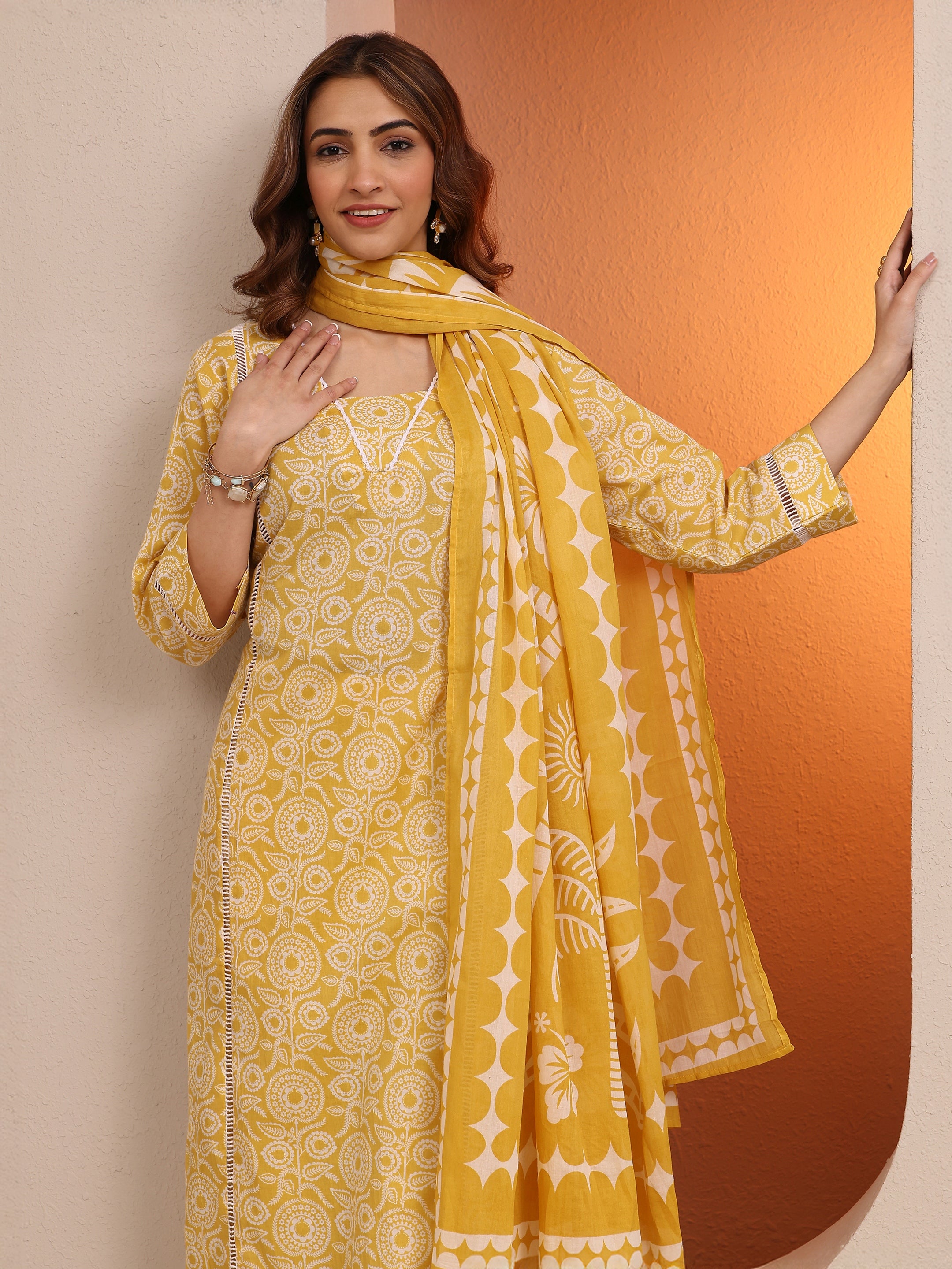 libas Yellow Printed Cotton Straight Suit Set With Dupatta-picture-29