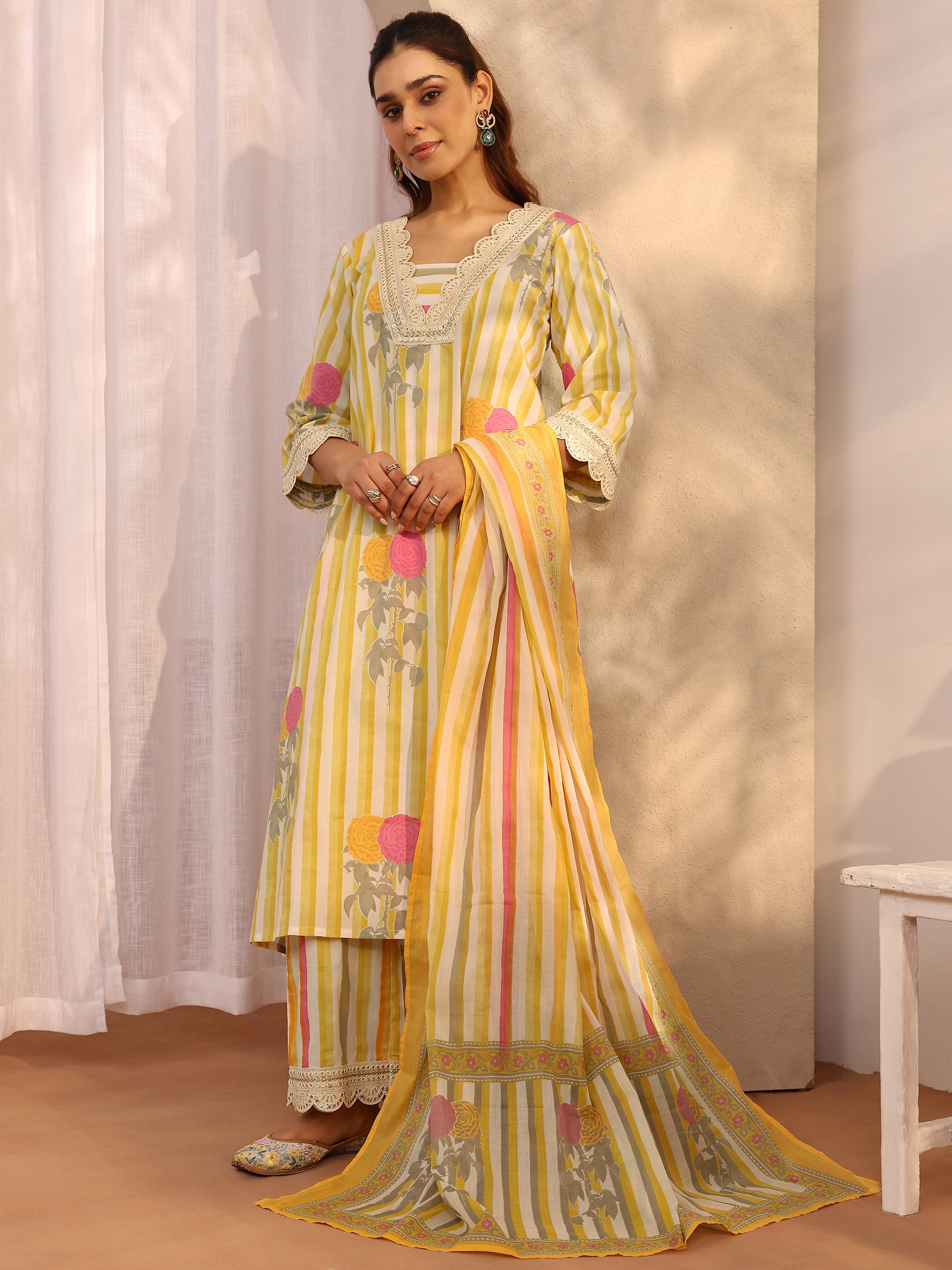 libas Yellow Printed Cotton Straight Suit Set With Dupatta-picture-15