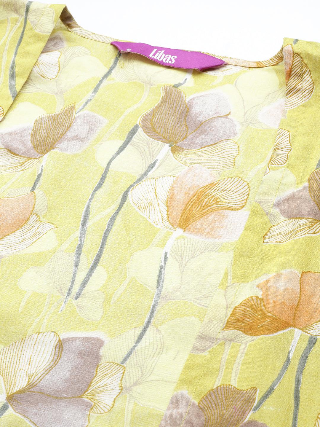 Lime Yellow Printed Cotton Co-Ords - Libas