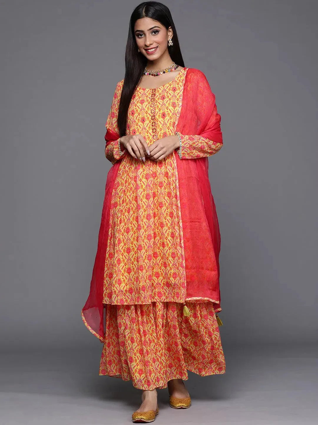 Yellow Printed Georgette Suit Set - Libas