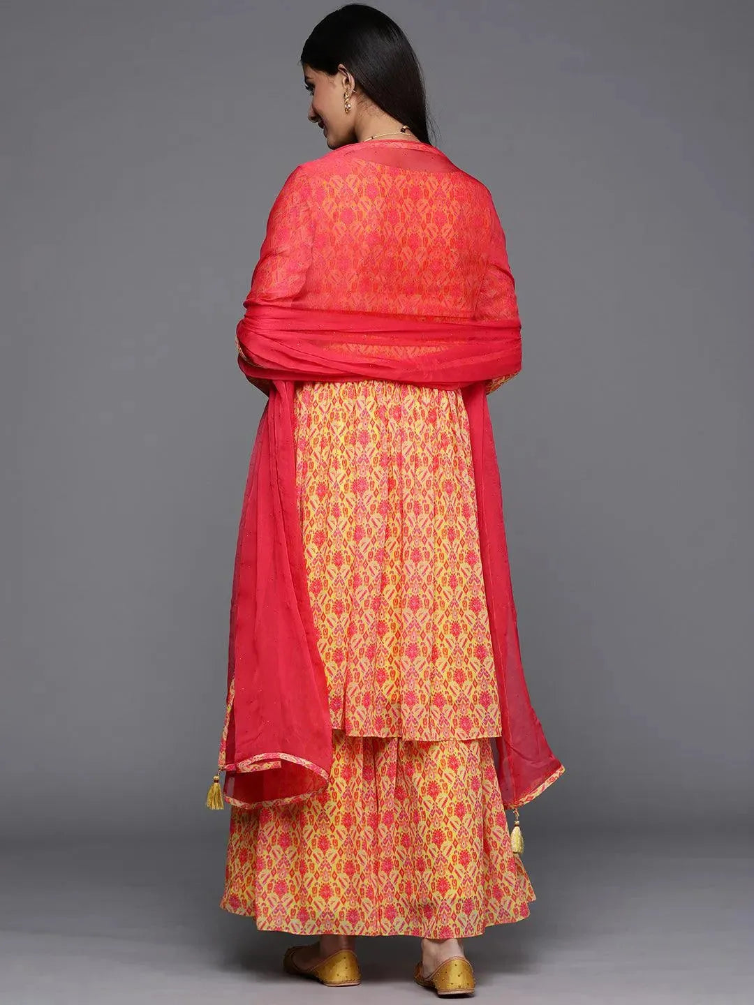 Yellow Printed Georgette Suit Set - Libas 