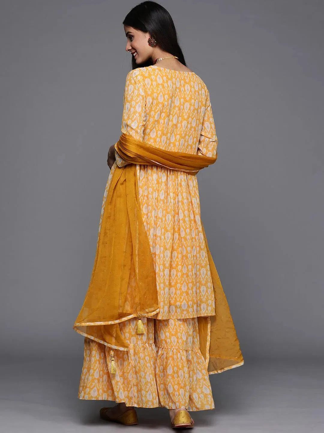 Yellow Printed Georgette Suit Set - Libas 