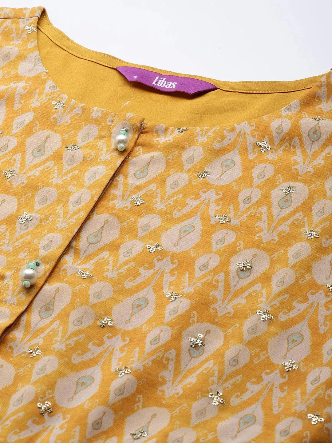 Yellow Printed Georgette Suit Set - Libas 