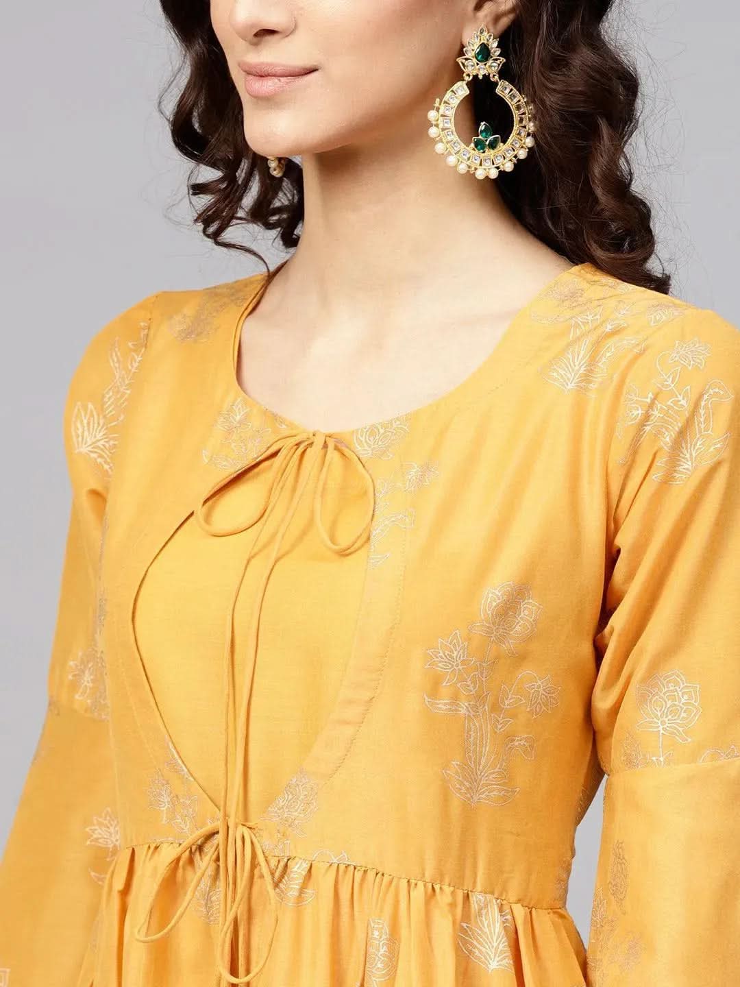 Yellow Printed Muslin Kurta Set - Libas 