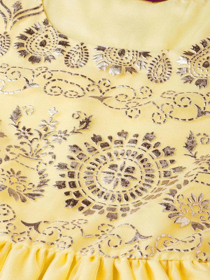 Yellow Printed Net Suit Set - Libas