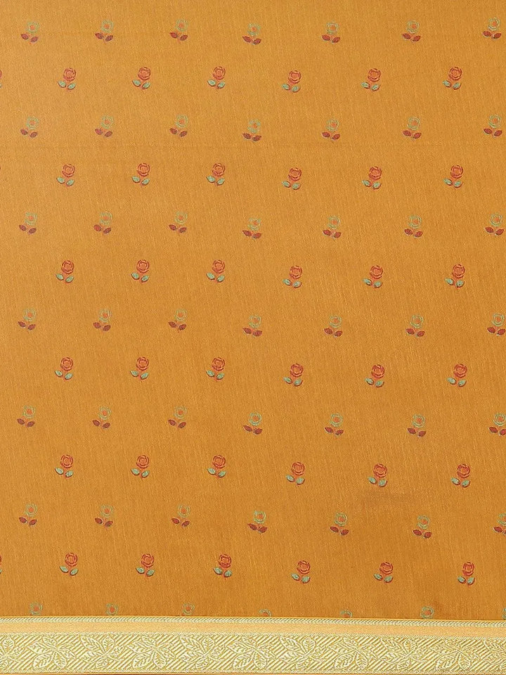 Yellow Printed Polyester Saree - Libas