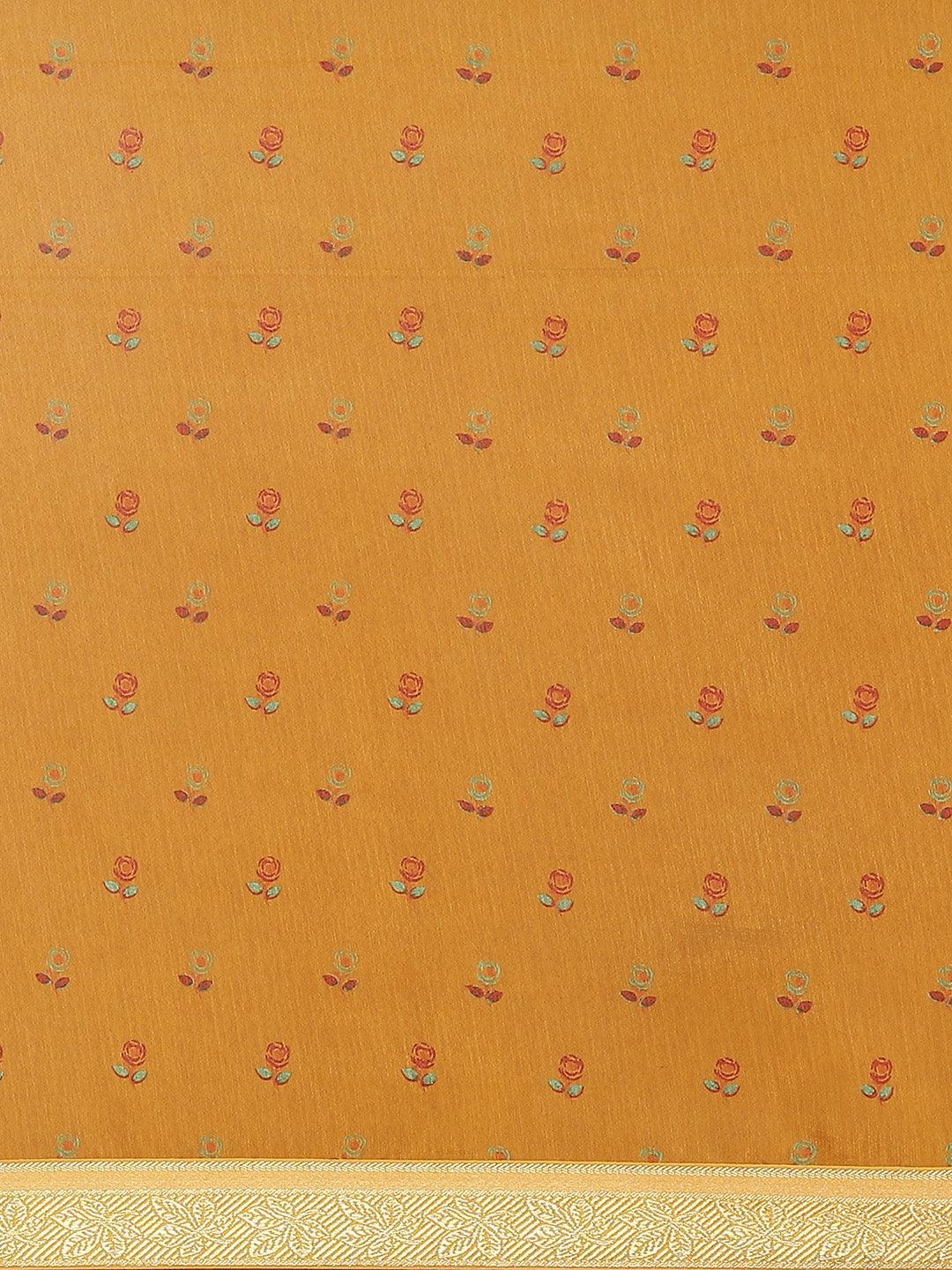 Yellow Printed Polyester Saree - Libas