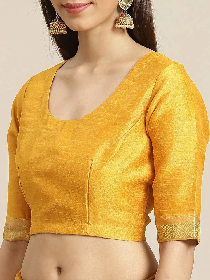 Yellow Printed Polyester Saree - Libas
