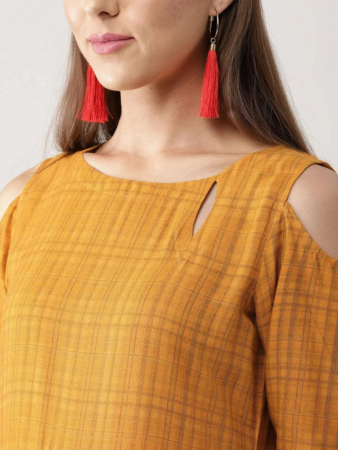 Yellow Printed Rayon Kurta Set - Libas 