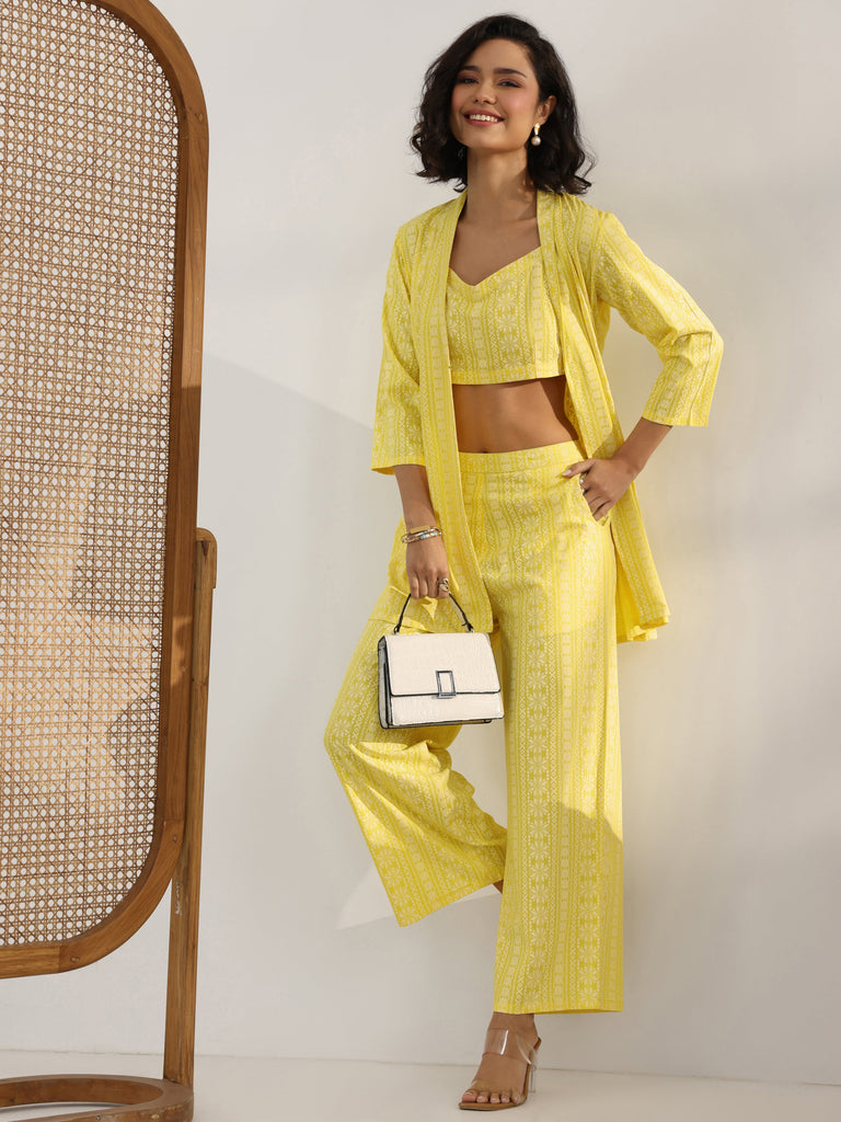 Libas Yellow Printed Rayon Co-Ord Sets