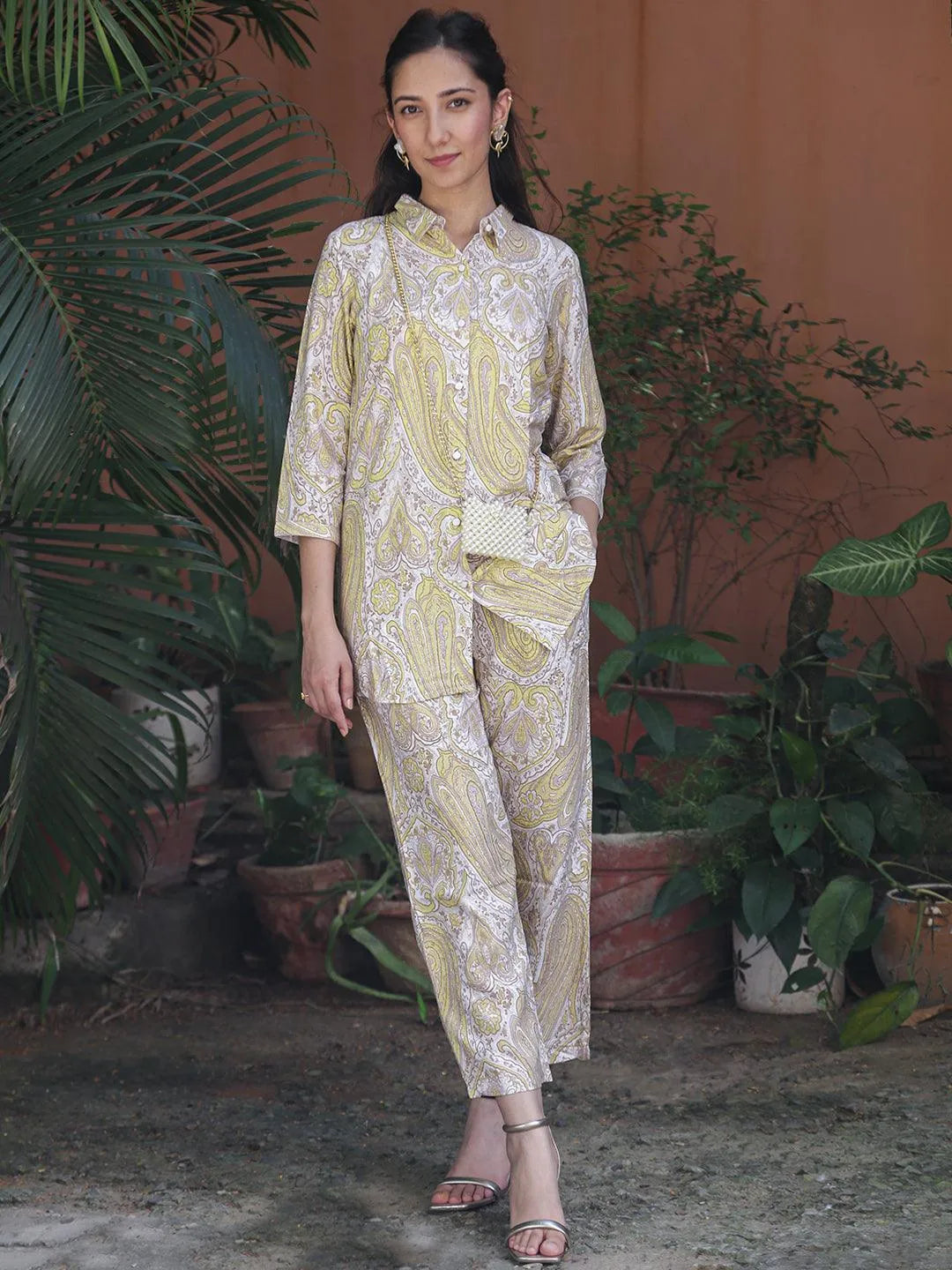 Yellow Printed Rayon Co-Ords - Libas 