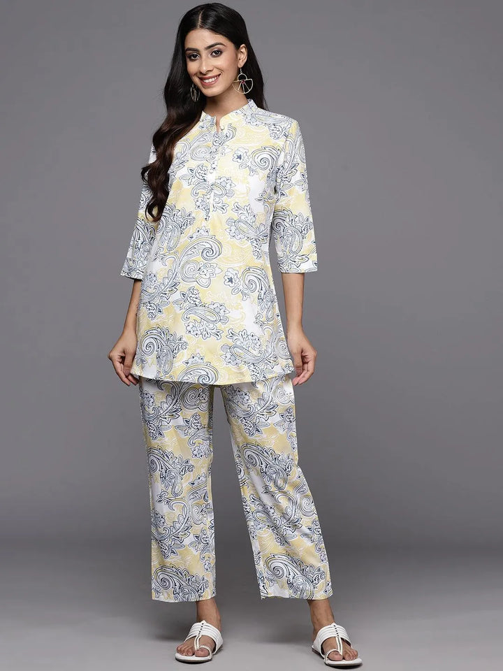 Yellow Printed Rayon Co-Ords - Libas