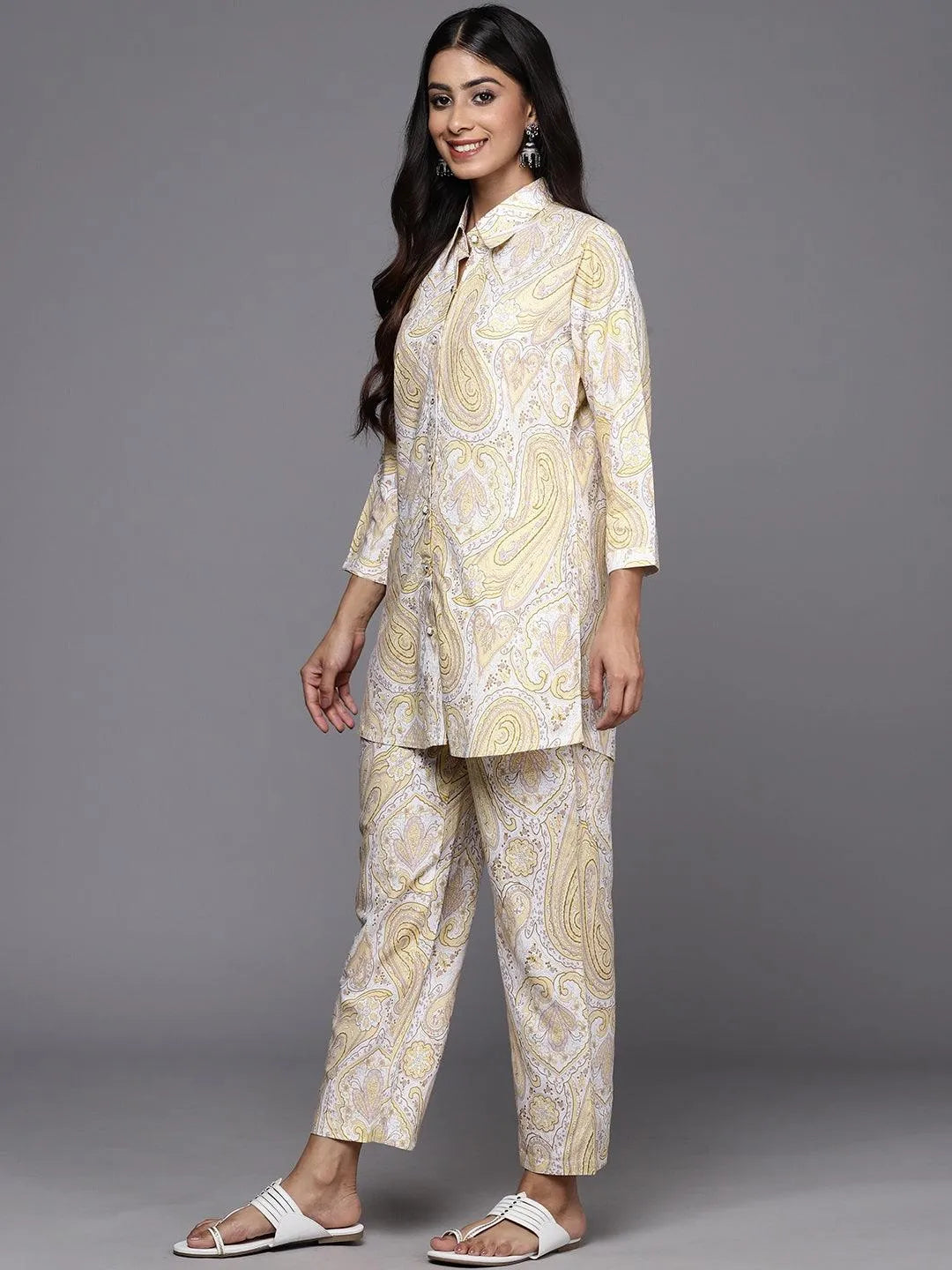 Yellow Printed Rayon Co-Ords - Libas 