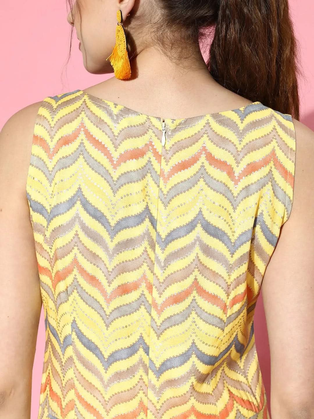 Yellow Printed Rayon Jumpsuit - Libas 