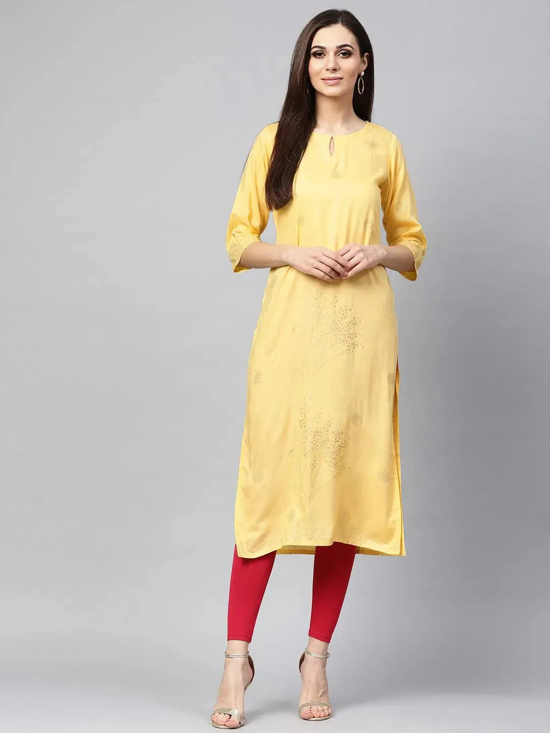 libas Yellow Printed Rayon Kurta-picture-25