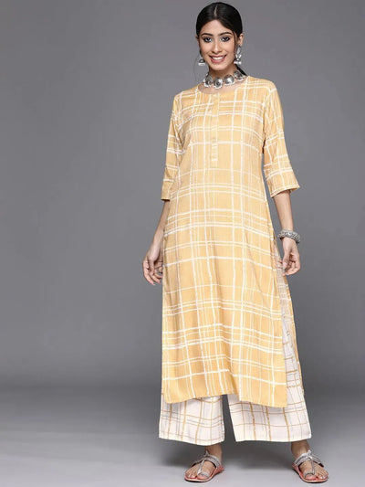 Yellow Printed Rayon Kurta - Libas