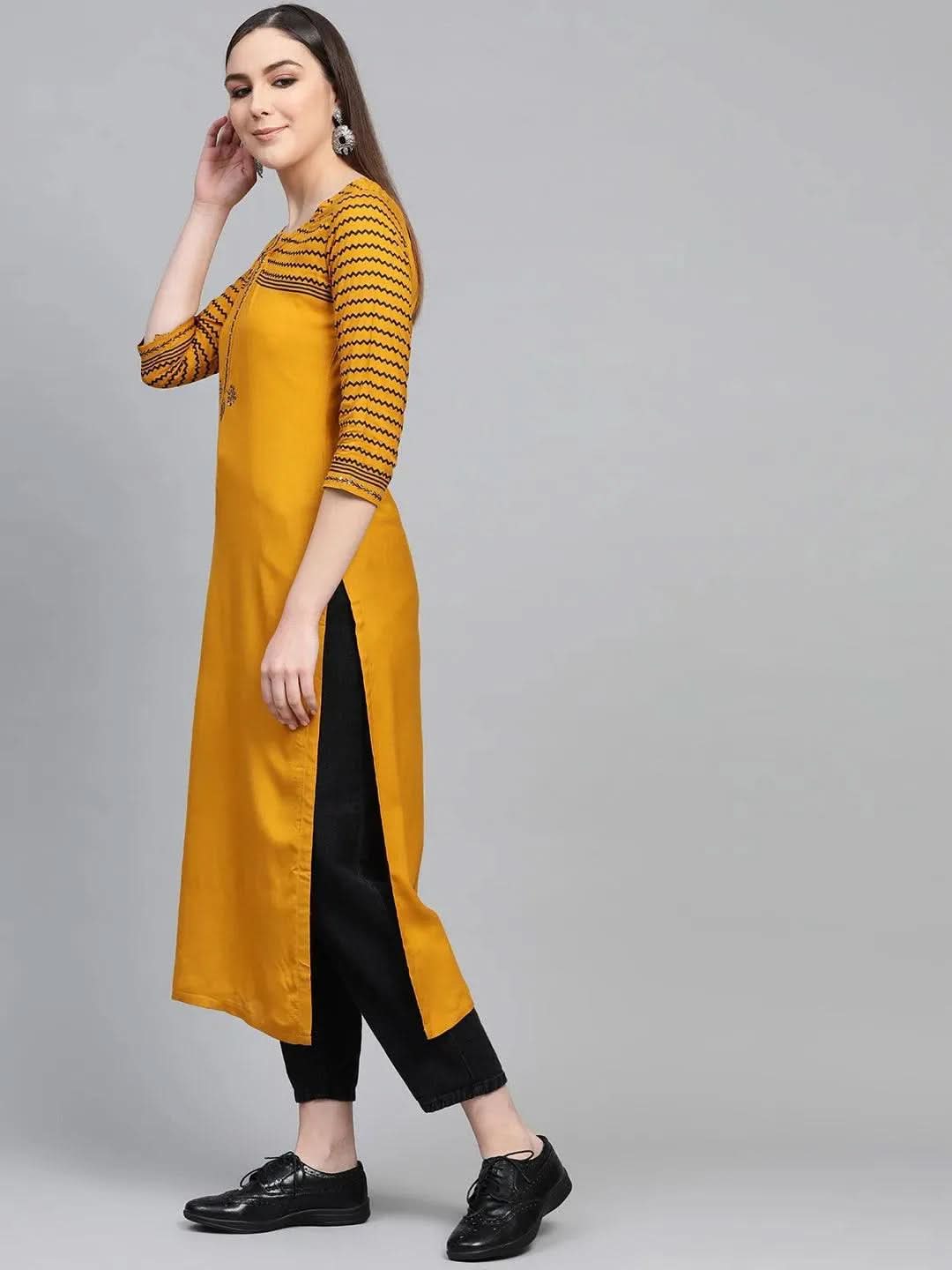 

Yellow Printed Rayon Kurta