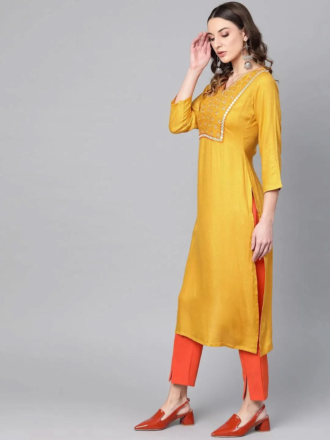 

Buy Yellow Printed Rayon Kurta - 8626-XS | Libas Ethnic Wear Online