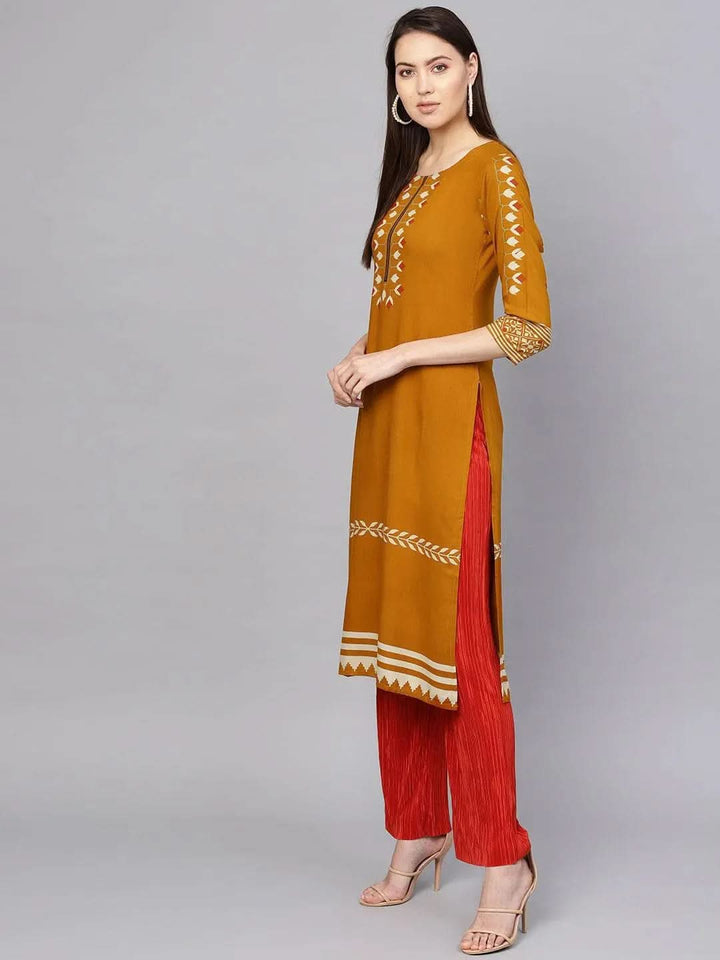 Yellow Printed Rayon Kurta - Libas