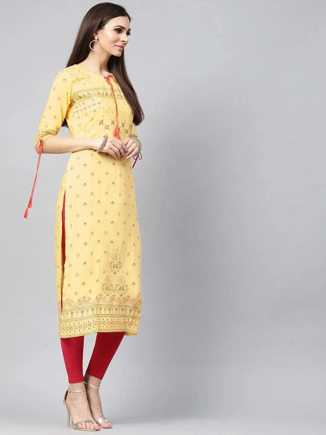 

Buy Yellow Printed Rayon Kurta - 8307MJ-XS | Libas Ethnic Wear Online