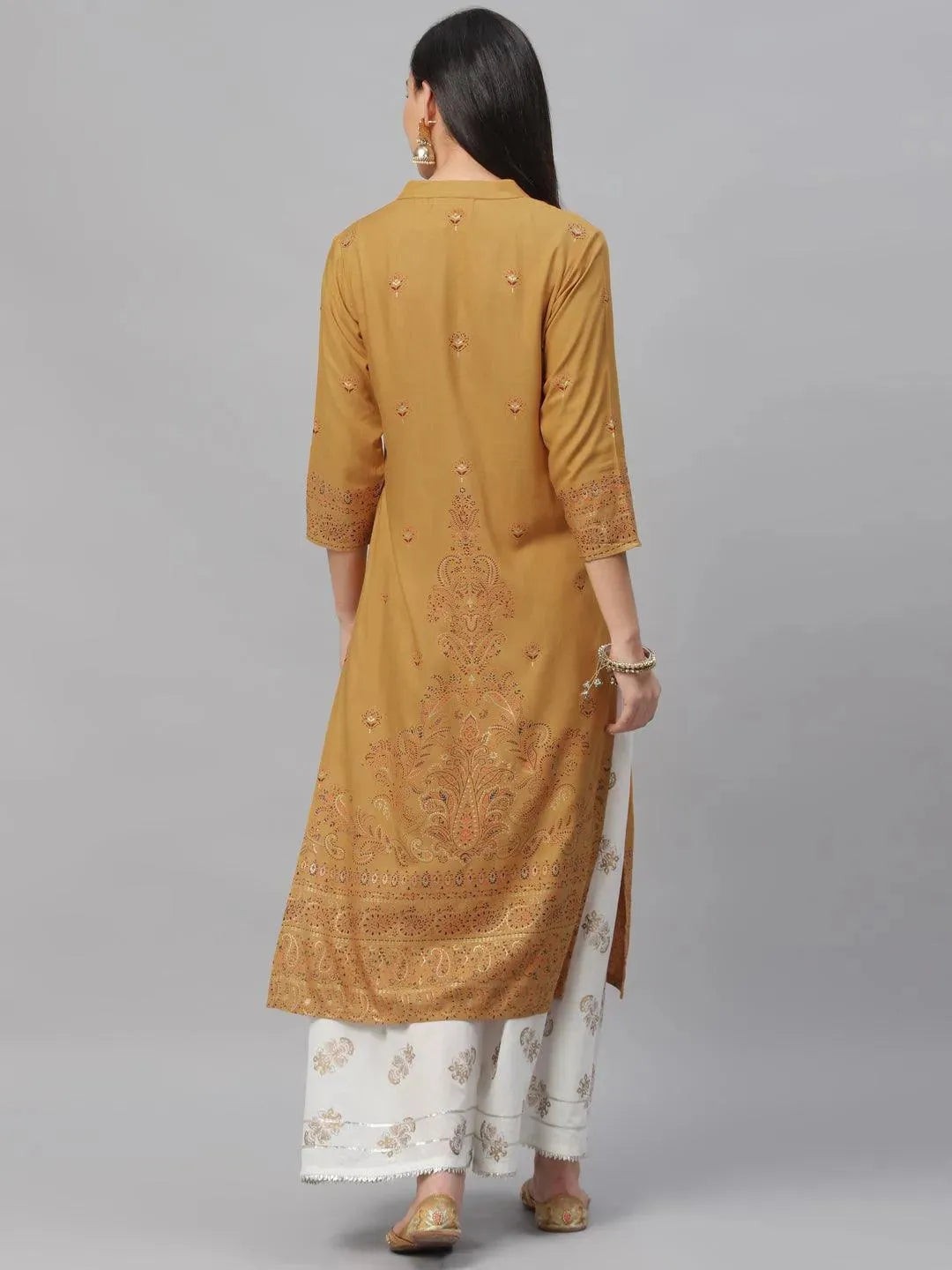 Yellow Printed Rayon Kurta - Libas