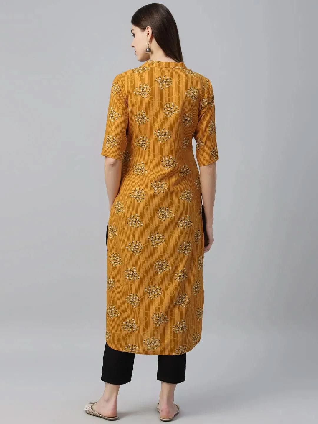 Yellow Printed Rayon Kurta - Libas 
