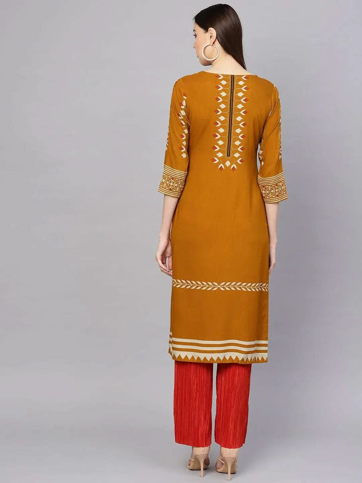 Yellow Printed Rayon Kurta - Libas
