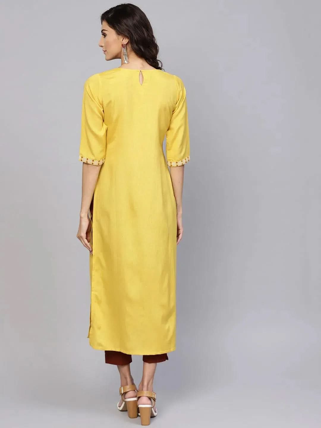 

Yellow Printed Rayon Kurta