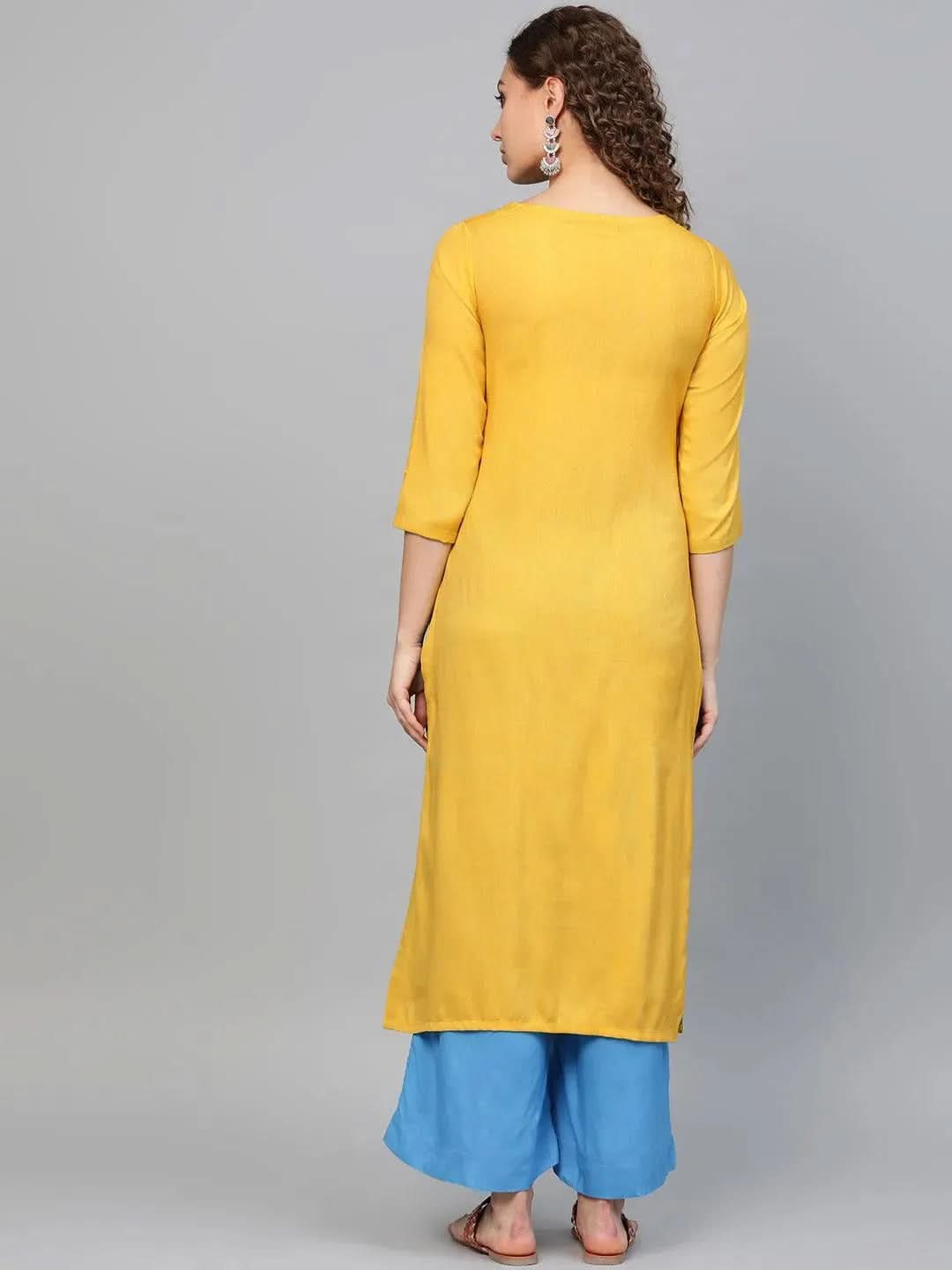 

Yellow Printed Rayon Kurta