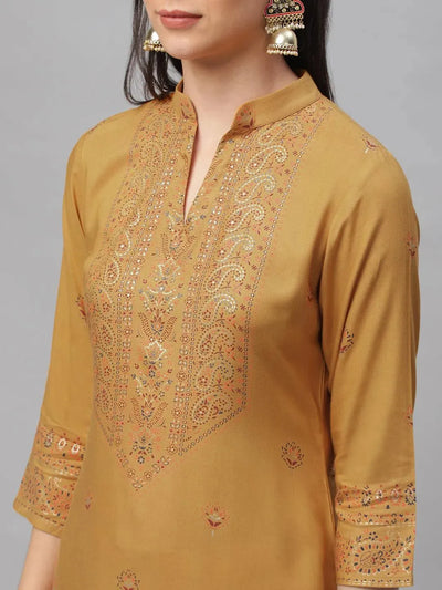 Yellow Printed Rayon Kurta - Libas